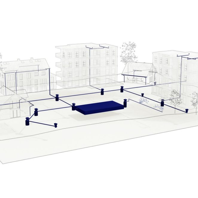 Lietaus vandens valdymo sistema is Stormbox su šuliniais ir šulinėliais gyvenamosios paskirties teritorijose