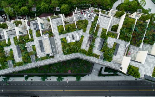 Aerial views of residential buildings with green roofs | Pipelife